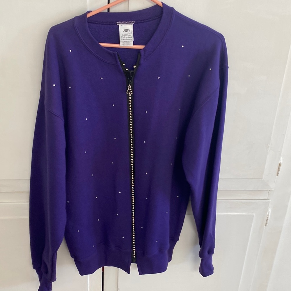 Oversized Sweatshirt Jacket with Rhinestone zipper
